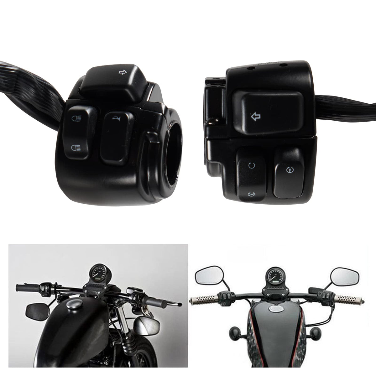 Poseng 1 Pair Motorcycle 1'' Handlebar Switches Control And Wiring Harness With 1996-2012 Harley Softail Dyna Sportster V-Rod(Bl