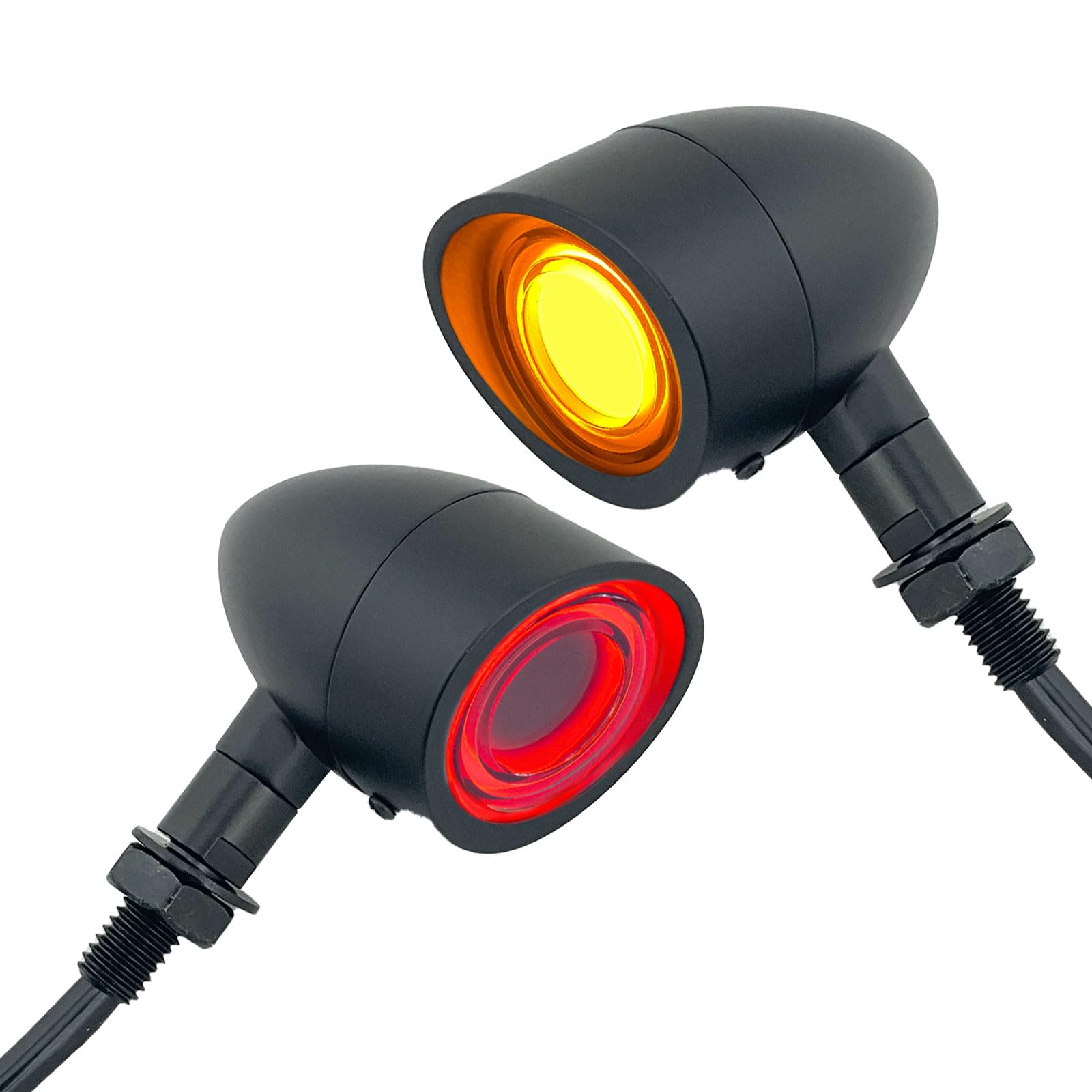 FATECIM 2X Motorcycle LED Bullet Tail Lights Turn Signals Running Brake Lights with Visor Motorbike Taillights Rear Blinkers Ind