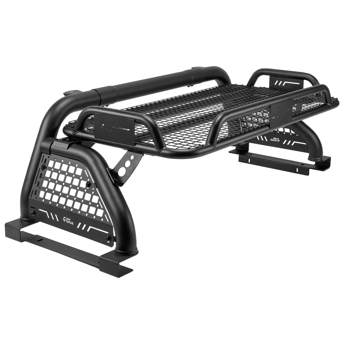 JOYTUTUS Roll Bar with Cargo Basket for Full-Size Truck, Extendable Chase Rack Pickup Sports Bar Compatible with F150, F250, F35