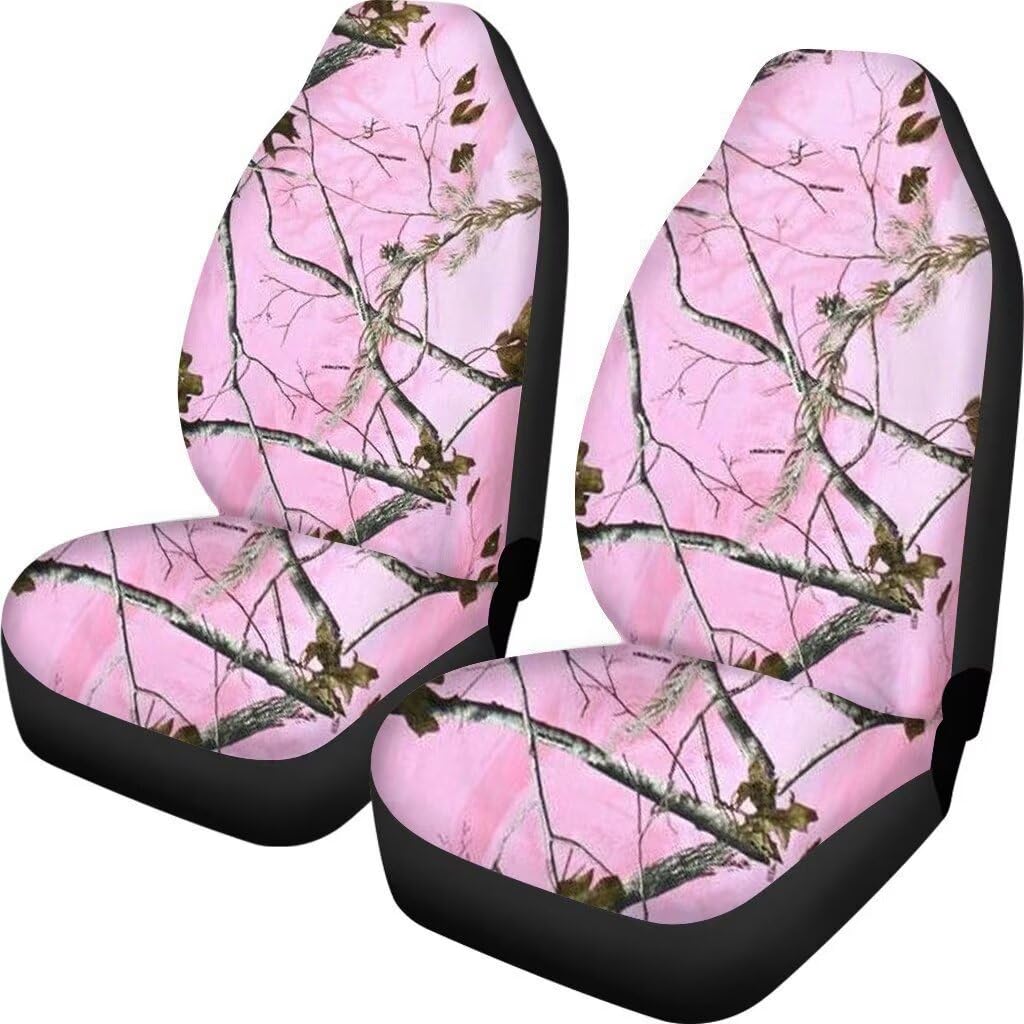 FANCOSAN Car Seat Covers for Front Seats Pink Camo Hunting Branches Print Washable Auto Interior Seat Cushion Protector Accessor