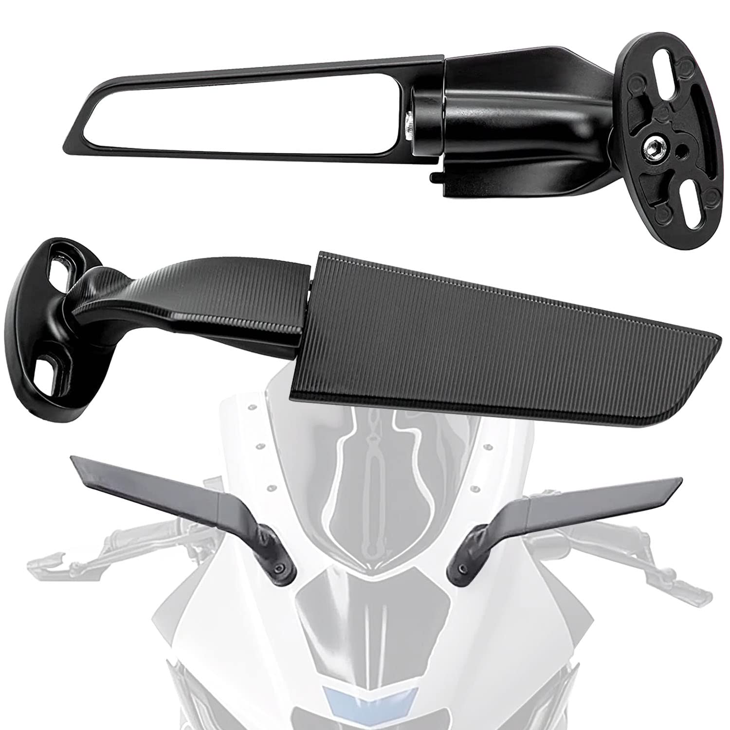 Modified Motorcycle Rearview Mirror,1 Pair Adjustable Rotating Side Mirrors,Wide Viewing Angle Wing Rearview Mirrors For Ninja 300 400 650 Zx6R Cbr1000Rr