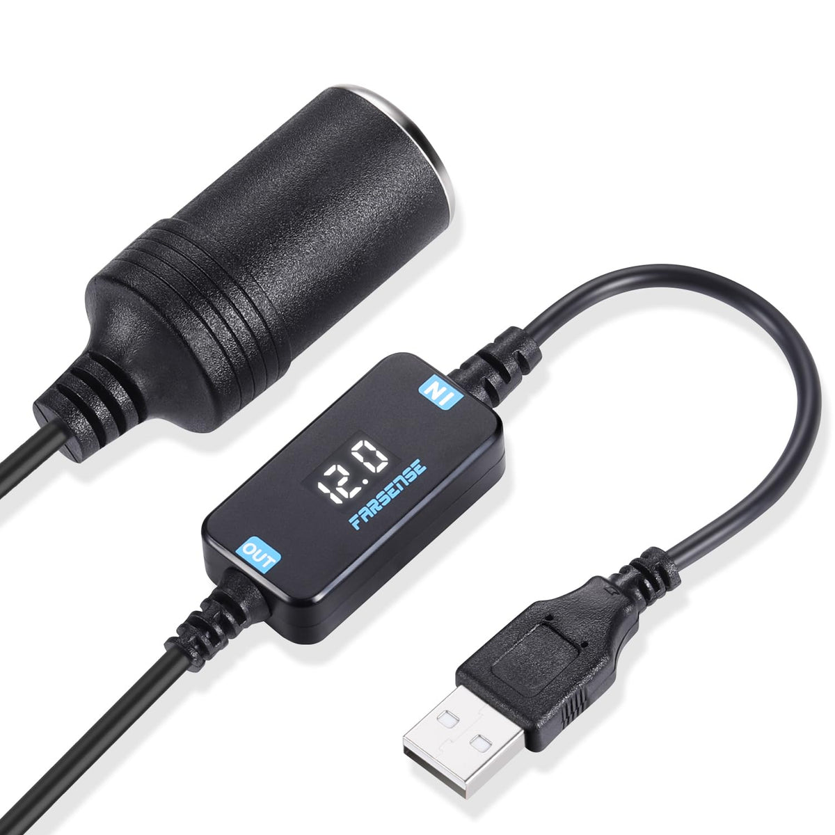 Farsense Usb A To 12V Cigarette Lighter Adapter-Usb Dc 5V To 12V Step Up Car Cigarette Lighter Socket Converter Cable(3Ft Suppor