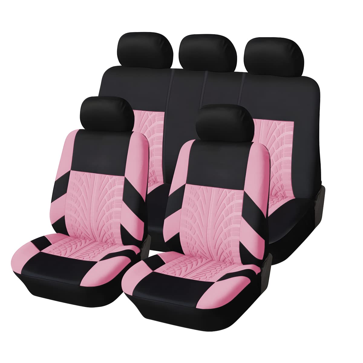 Car Seat Covers Full Set, Polyester Front Bucket Seat Protectors With Split Bench Back Seat Covers, Breathable Thicken Premium Sporty Seat Cushions, Auto Accessories For Car, Suv (Pink/Front,Back)