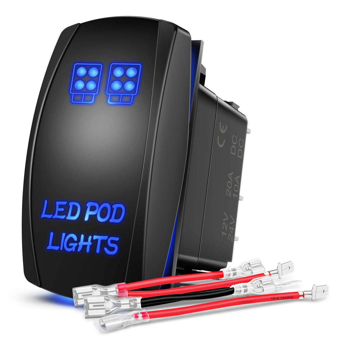 Nilight Led Pod Lights Rocker Switch Led Light Bar Switch 5Pin Laser On/Off Switches 20A/12V 10A/24V Switch With Jumper Wires Se