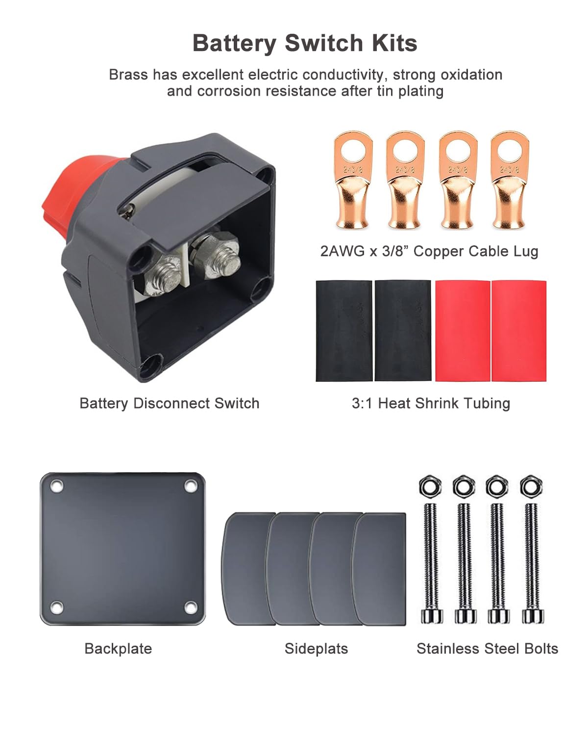 Gioyonil Battery Disconnect Switch Isolator, 12V-48V On-Off Power Cut Master Shut-Off Switch With 2 Awg X 3/8    Ring Terminals