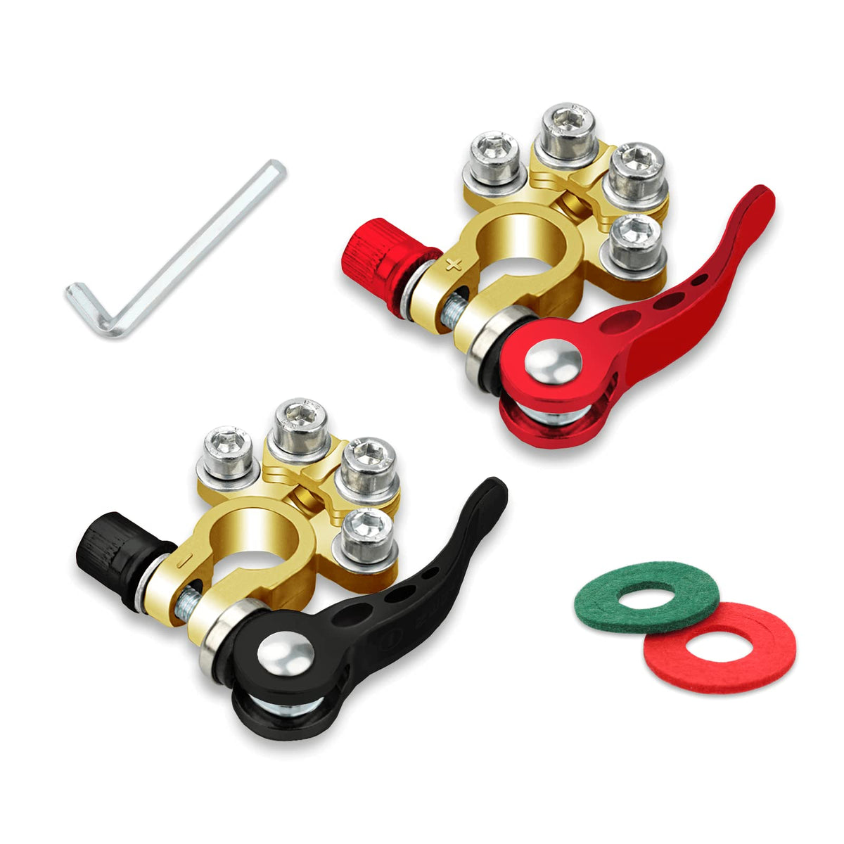 2Pcs Battery Terminal Connectors, 4 Way Quick Release Disconnect Battery Terminals, Positive Negative Battery Cable Ends For Sae