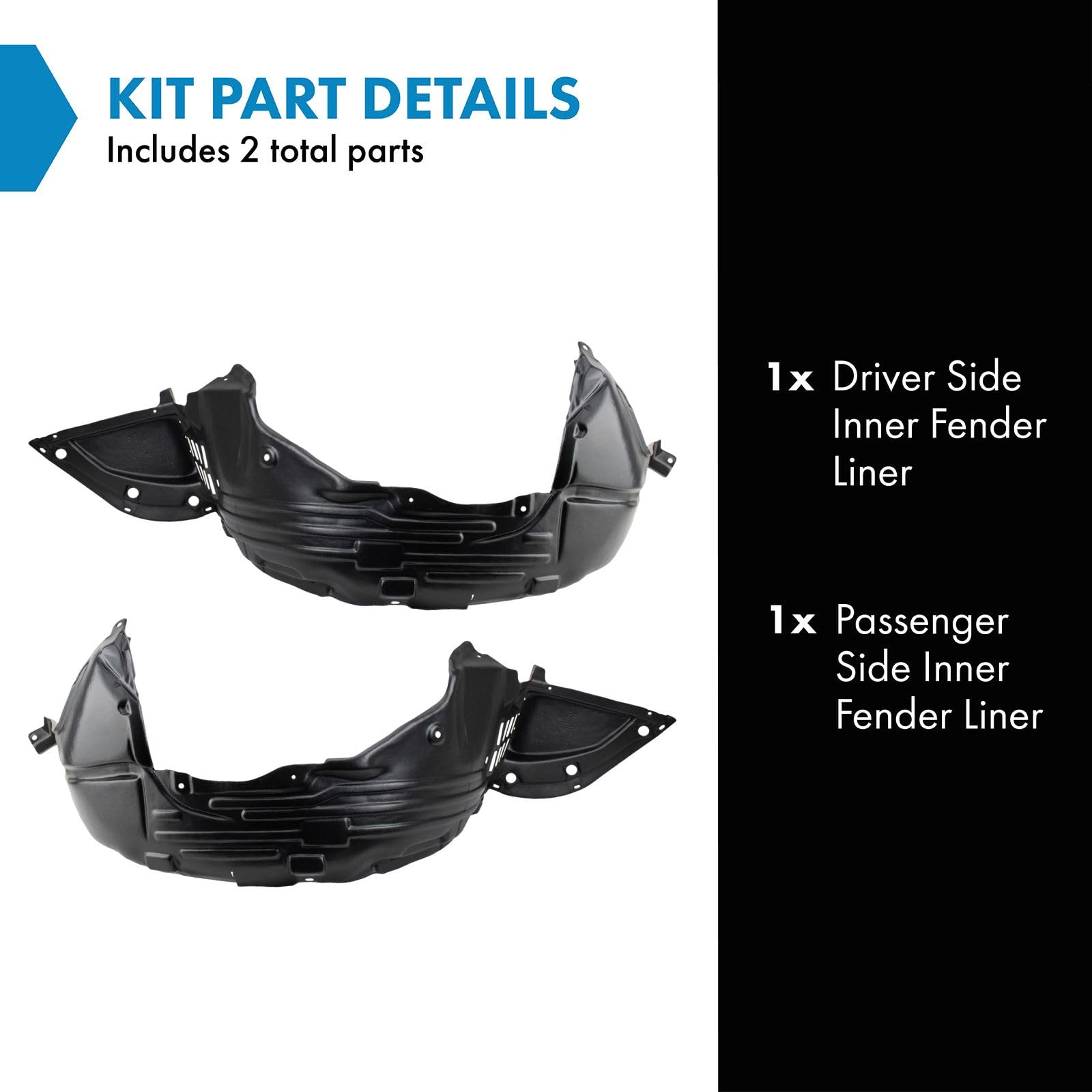 Trq Front Inner Fender Liner Set Compatible With 2009-2014 Nissan Maxima Ni1248119 Ni1249119