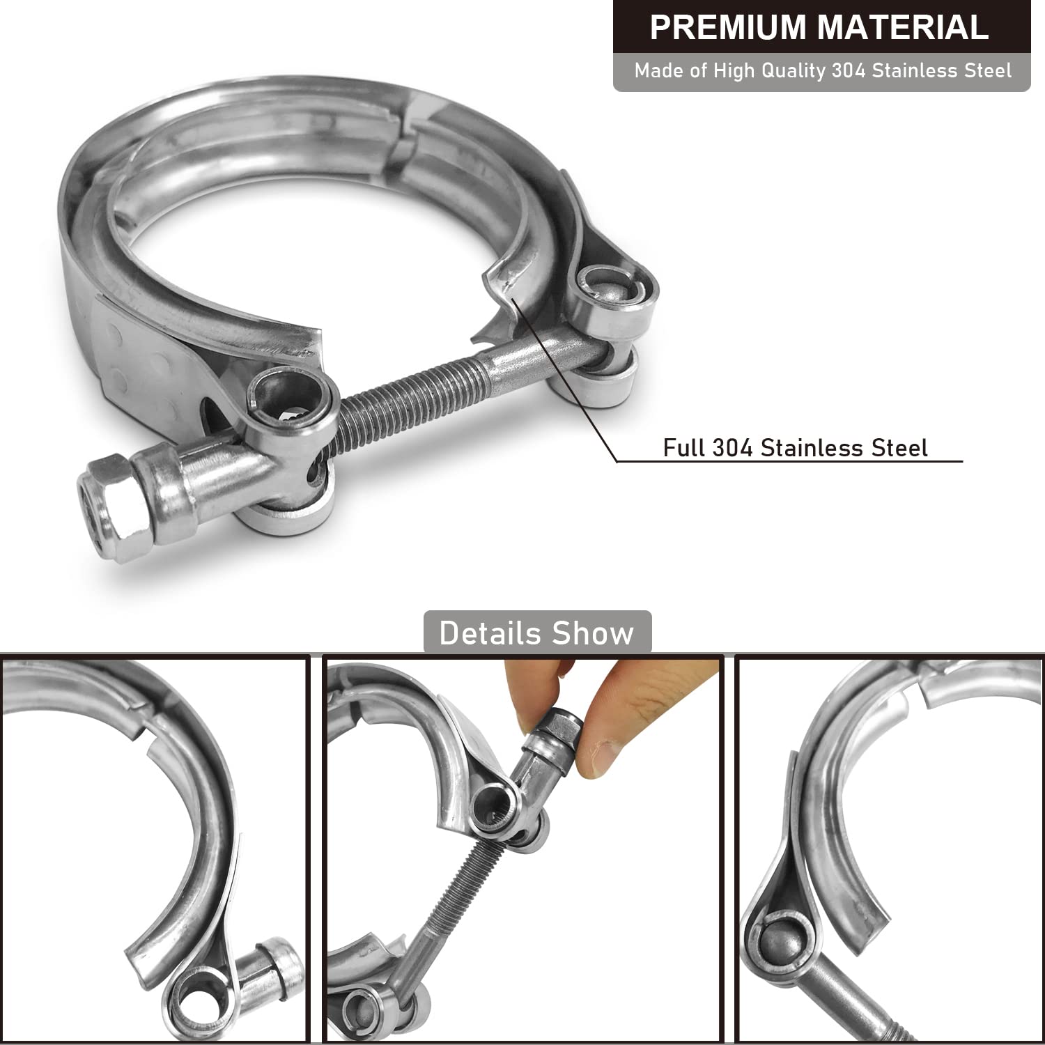 Akihisa 4.5 Inch 304 Stainless Steel V Band Clamp, For Turbo Exhaust Down Pipes Flange Kit, Racing Ford Pickup Truck Exchange Exhaust Accessories