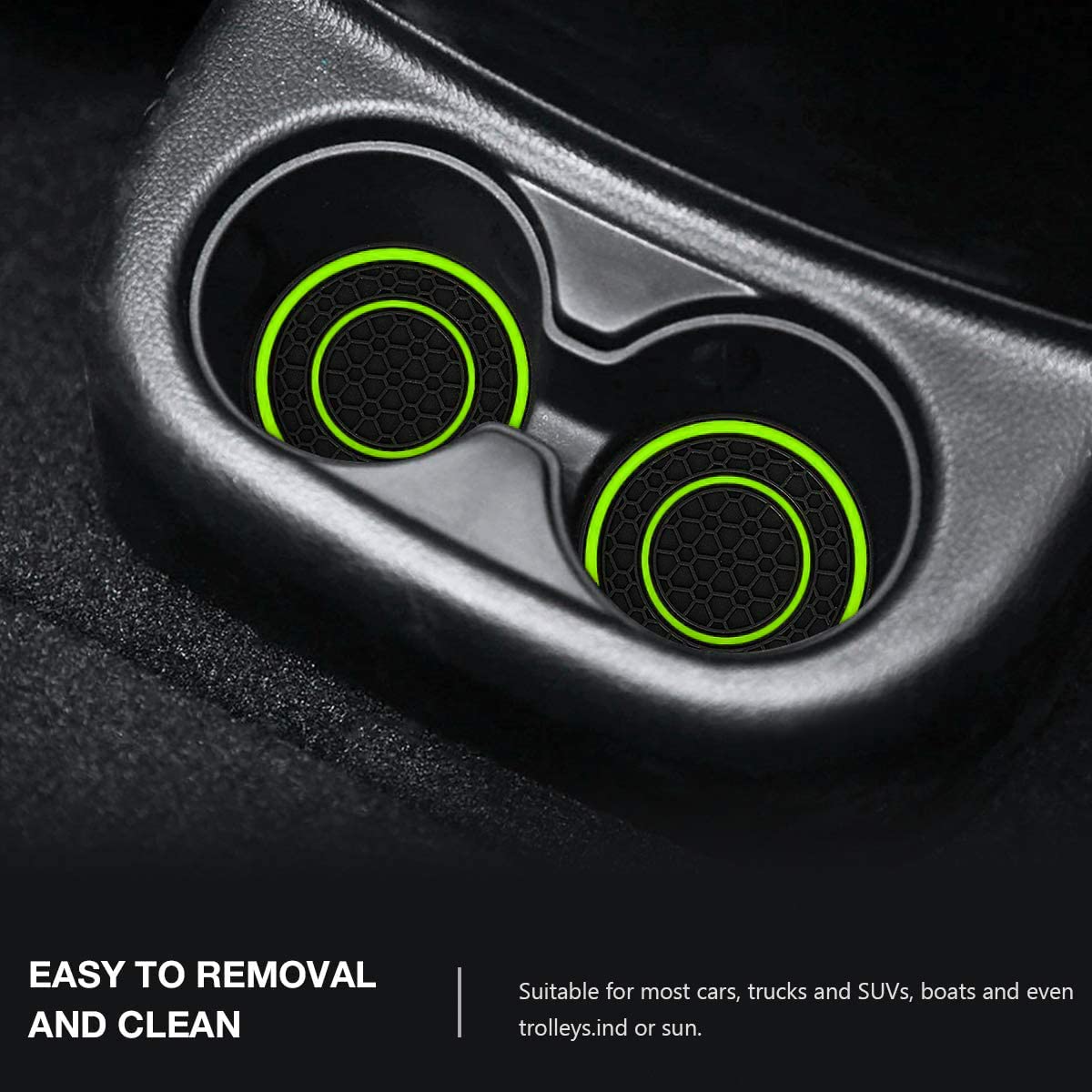 Auprite Car Cup Holder Coasters, 2 Pack Universal Auto Anti Slip Cup Holder Insert Coaster, Car Interior Accessories (Green)