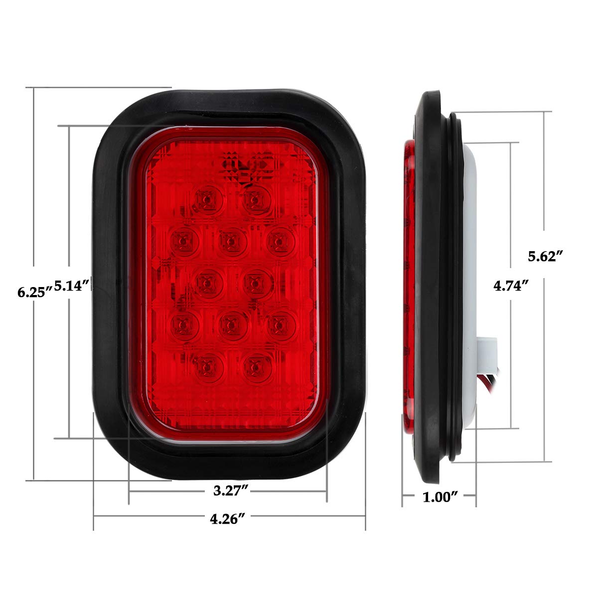 Partsam 6Pcs 5x3 LED Truck Trailer Hitch Light, 12 LED, Flush Mount, Stop/Turn/Tail & Backup, 4xRed+2xWhite