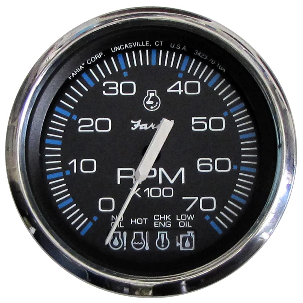 Faria Chesapeake Black SS 4' Tachometer w/Systemcheck Indicator - 7000 RPM (Gas) f/Johnson/Evinrude Outboard