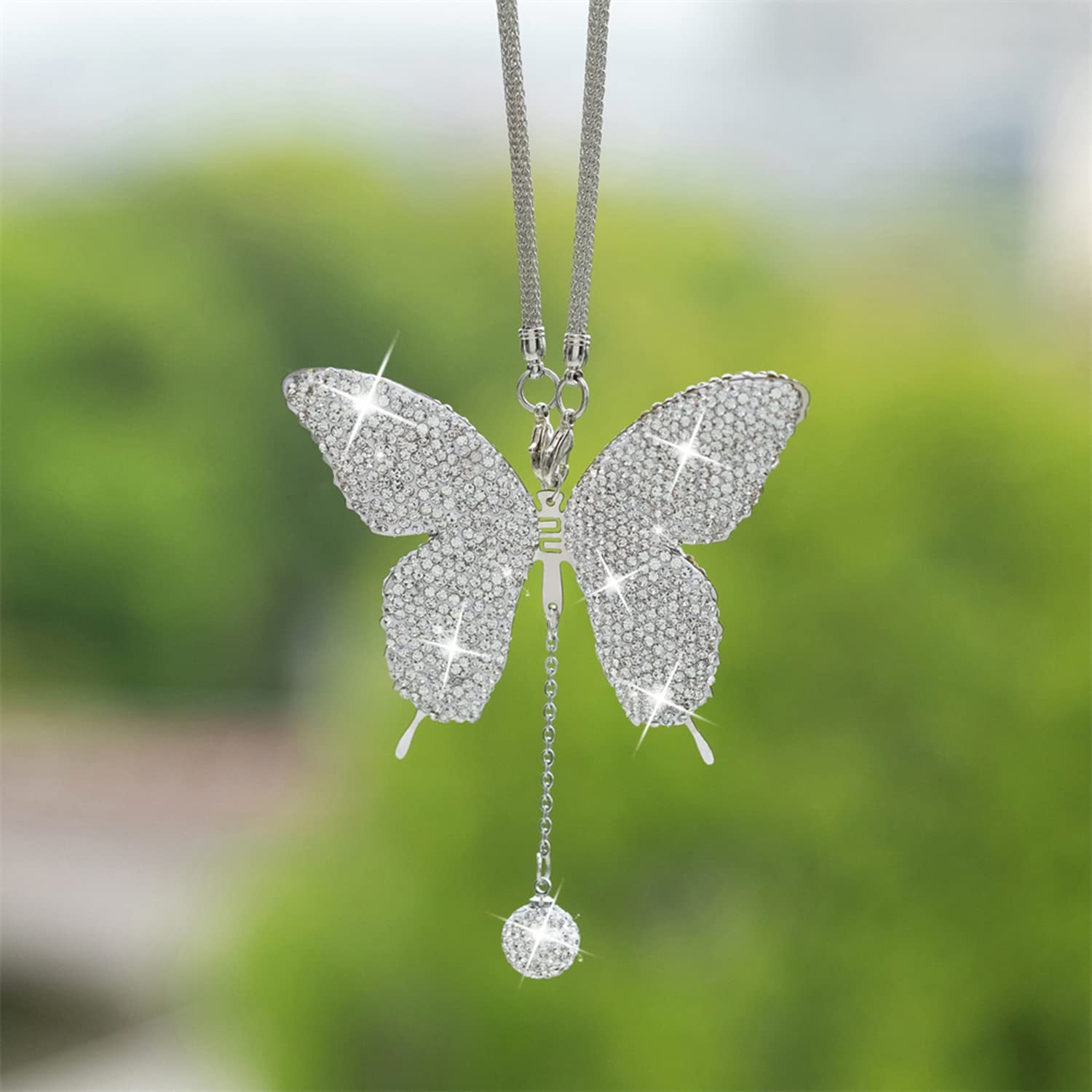 Bling Butterfly Diamond Car Accessories For Women, Crystal Car Rear View Mirror Charms Car Decoration Valentine'S Day Gifts Luck