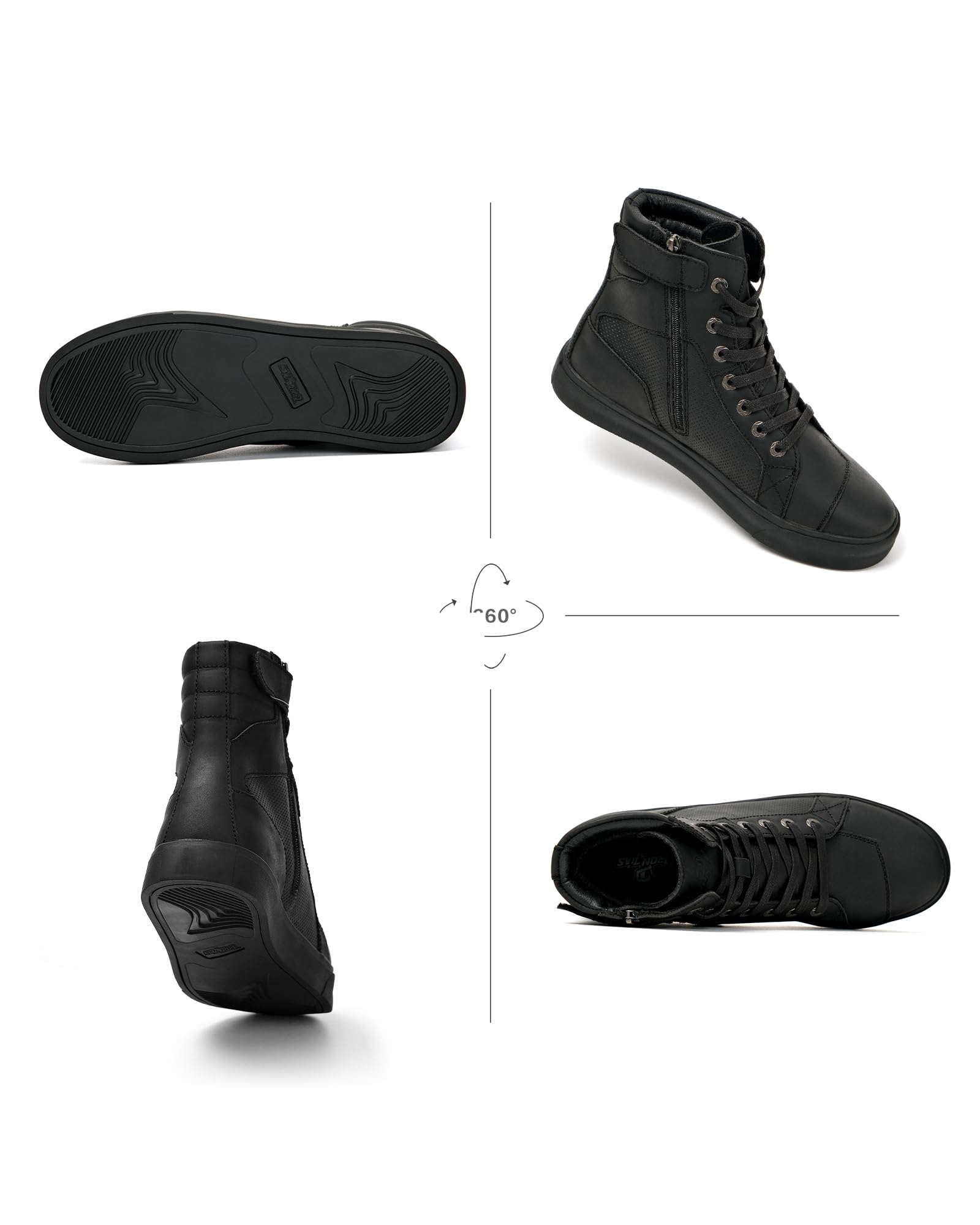 BORLENI Cowhide Leather Motorcycle Breathable Riding Shoes - Casual Outdoor Street Motorcycle Boots for Men