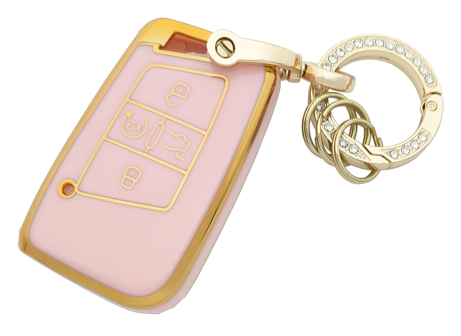 Chyoekey Key Fob Cover Case Shell Keychain For Vw Volkswagen Atlas Golf Alltrack Atlas Jetta Passat Arteon Tiguan Pink (For Vw A