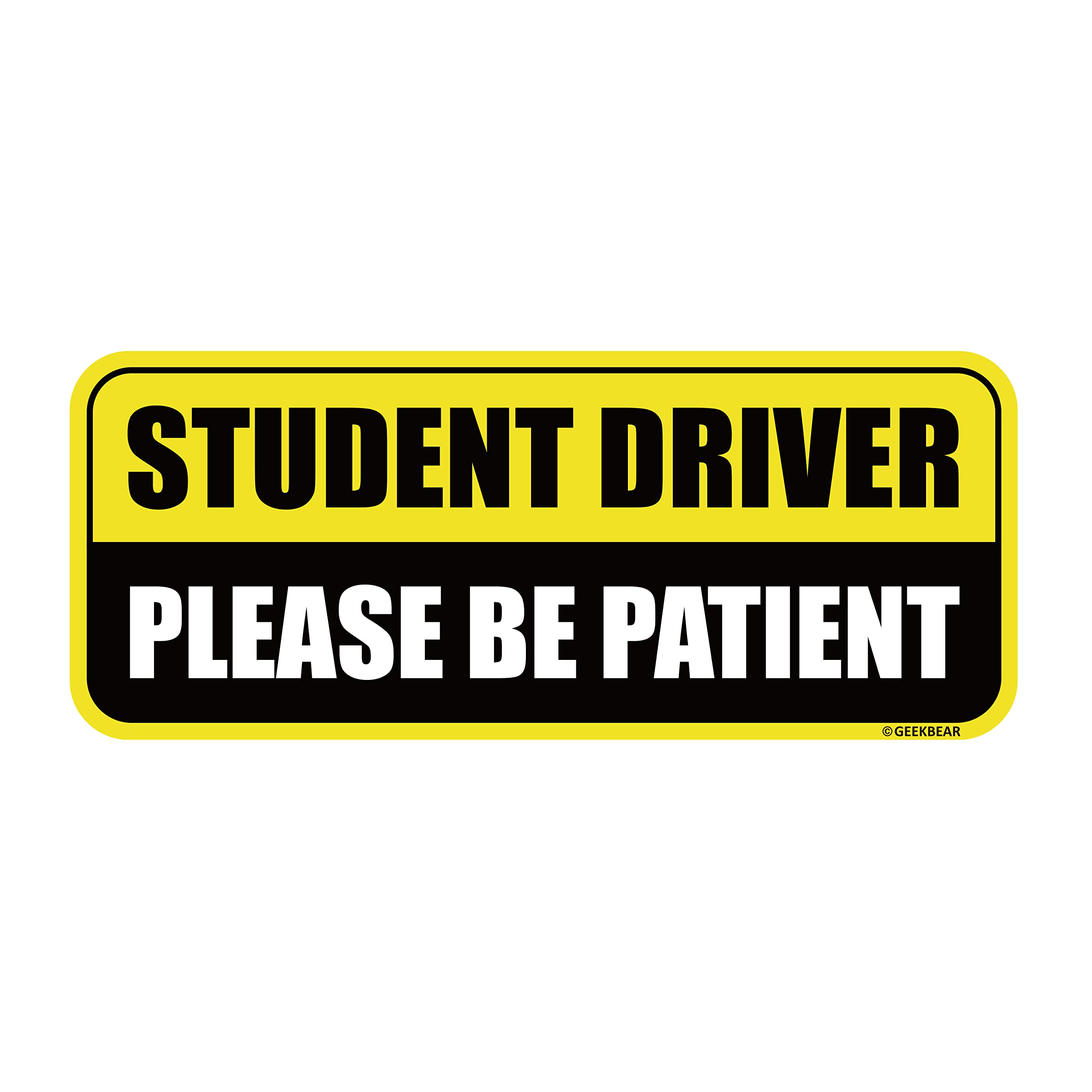 Geekbear Student Driver Car Magnet - Colorful, Reflective, Weather-Resistant - Rectangular 8.7 X 3.5 In (Yellow/Black)