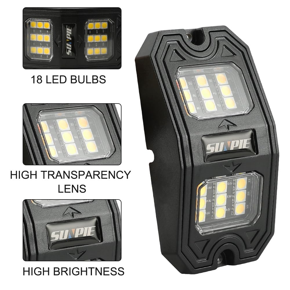 Sunpie 16 Pods Wide Angle Pure White Rock Lights 6000K For Off Road Truck Car Atv Utv Suv Motorcycle Under Body Glow Light Lamp,