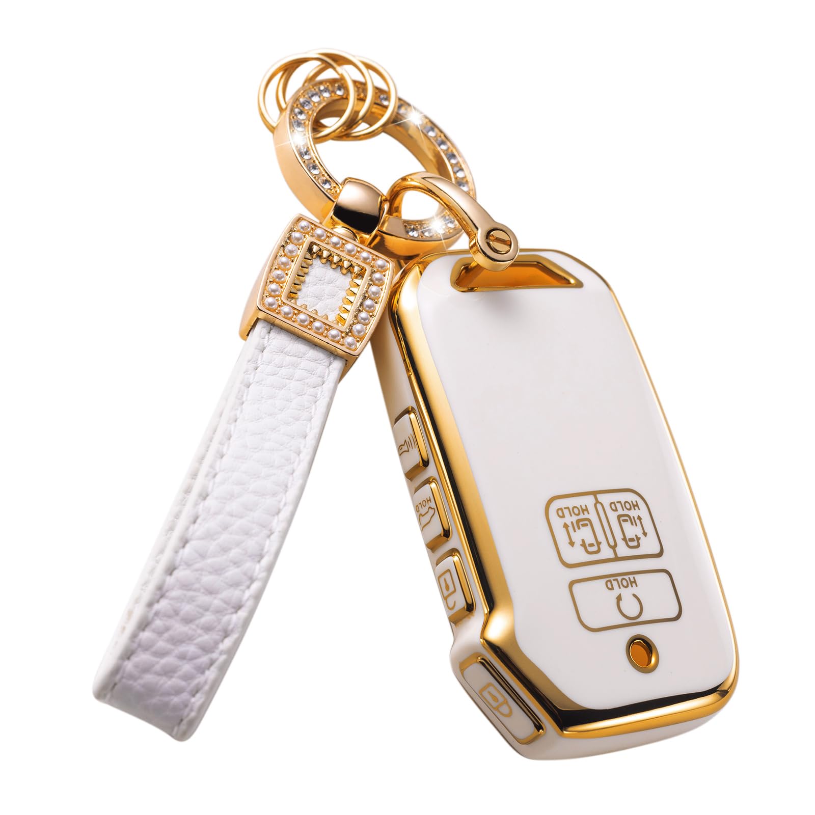 Cacarlike For Kia Key Fob Cover With Leather Lanyard, Car Key Fob Case Compatible With Kia Carnival Cadenza 6/7 Buttons Ka4 Ex S