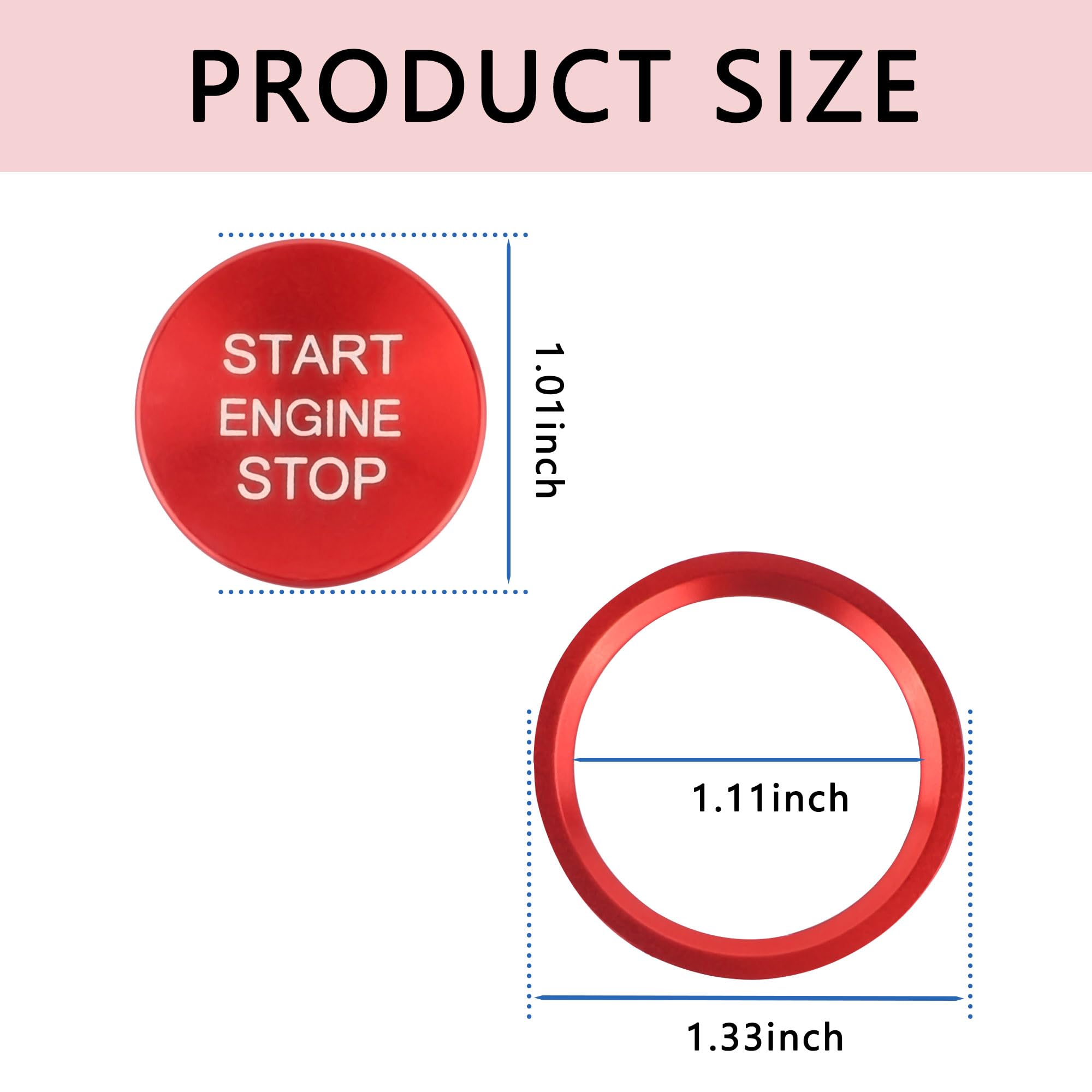 Aokdom Red Aluminum Car Push Start Button Cover with Metal Ring - Compatible with Audi, Cool Car Interior Accessory