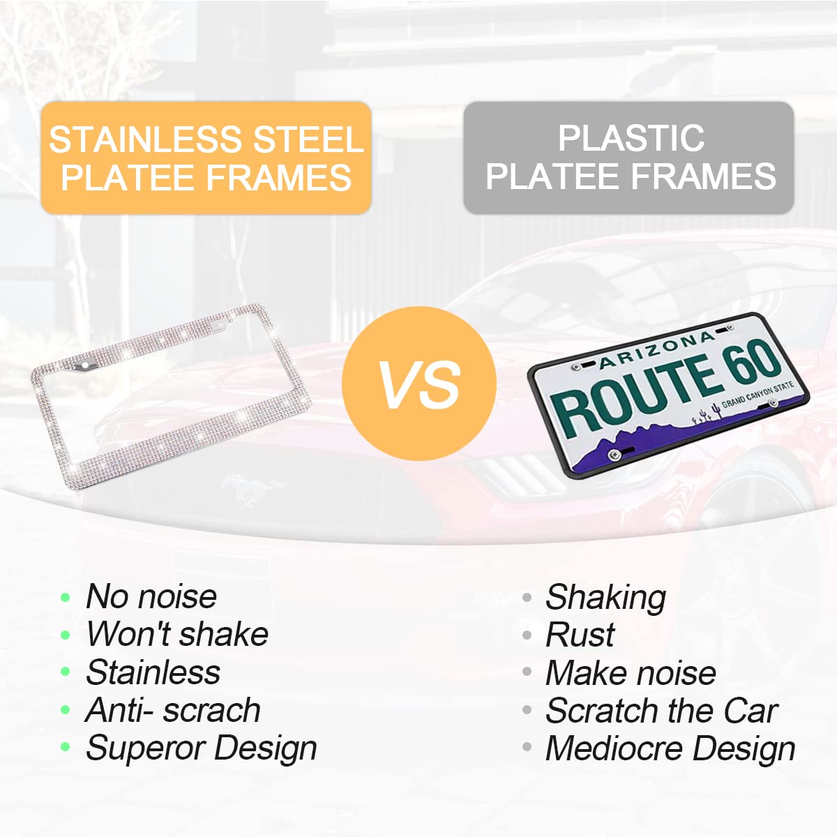 Yalok Bling Car License Plate Frame, Sparkly Rhinestone Stainless Steel License Plate Cover/Holder, Universal For Most Cars, Suvs, Vehicles With Screw Set, Auto Accessories For Women (Light Green)