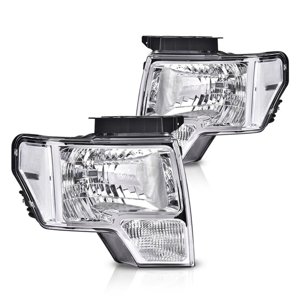 Pit66 Headlight Headlamp Assembly Compatible With Ford F150 2009 2010 2011 2012 2013 2014 Faros Delanteros (Clear Lens Chrome Ho