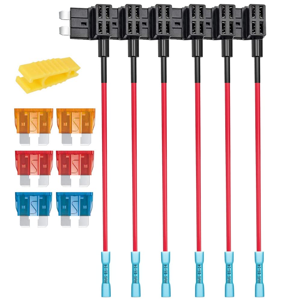Gebildet 6Pcs 12V 24V Standard Add-A-Circuit Fuse Tap With Heat Shrink Terminals, Ats Medium Piggy Back Blade Holder With Wire H