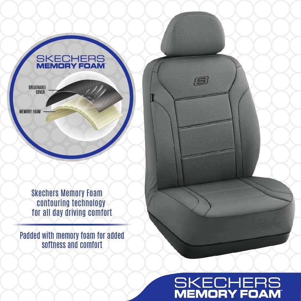 Skechers Memory Foam Car Seat Covers, Lycra Seat Covers Thick Memory Foam, Car Seat Cover Full Set, Airbag Compatible, Automotiv