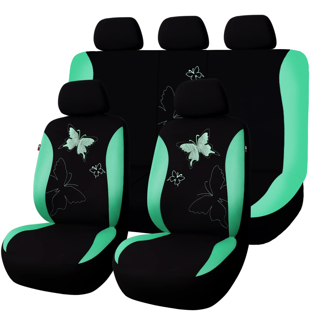 Flying Banner Butterfly Car Seat Covers Ful Set Fashion Universal Lady Woman Female Rear Bench Split Colorized (Mint Green, Full Set - Lace)
