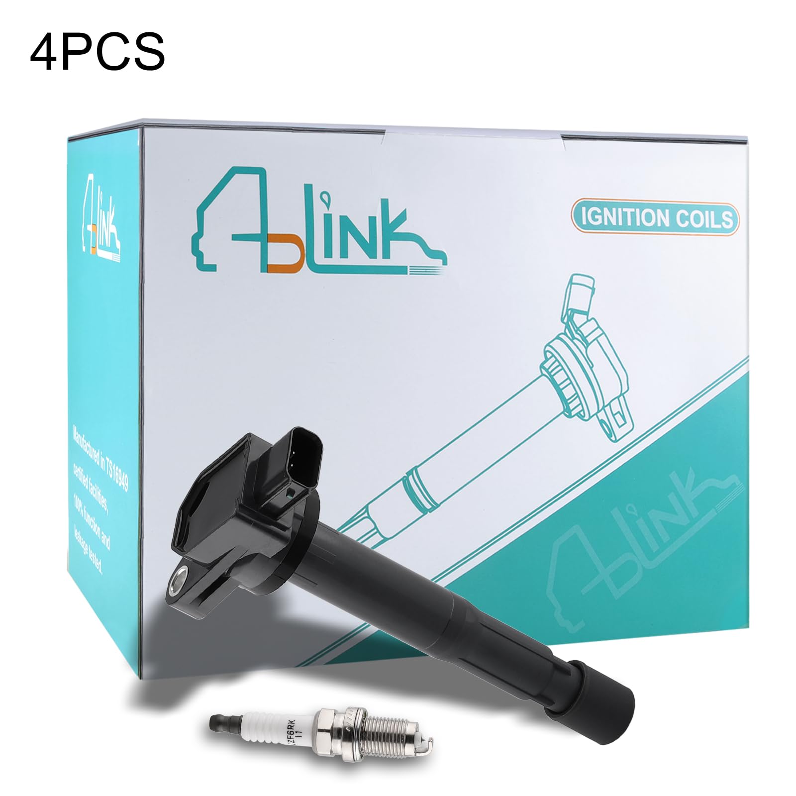 Aulink Set Of 4 Uf417 Ignition Coil Pack & Sp1018 Spark Plugs For Acura Tsx 2.4L 2004 2005 2006 2007 2008, Rdx 2.3L 2007 2008 20