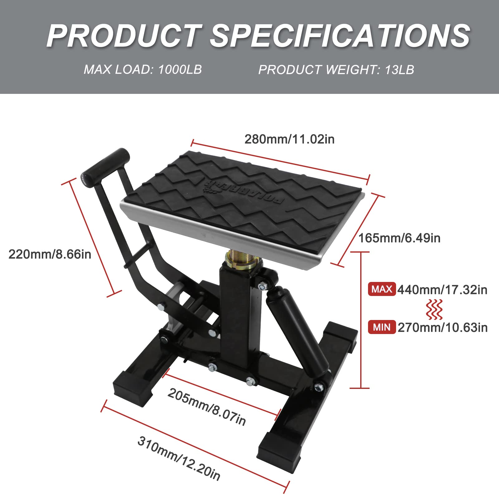 Polarbear Dirt Bike Stand Hydraulic Jack Vertical Lift Cnc, For Dirt Bike/Atv/Adv/Rally Maintenance, Motorcycle Dirtbike Engine