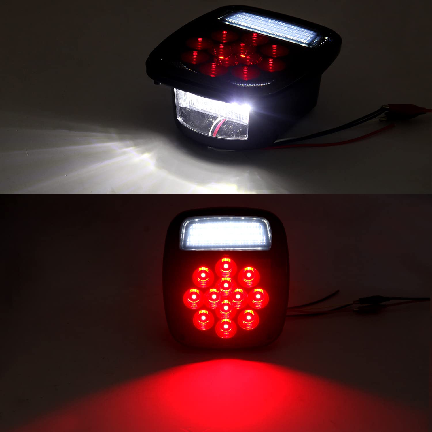 2Pcs Smoked Universal Rear Square Combination 39 Led Signal Tail Lights W/License Plate And Backup Reverse Lights Flatbed Trucks