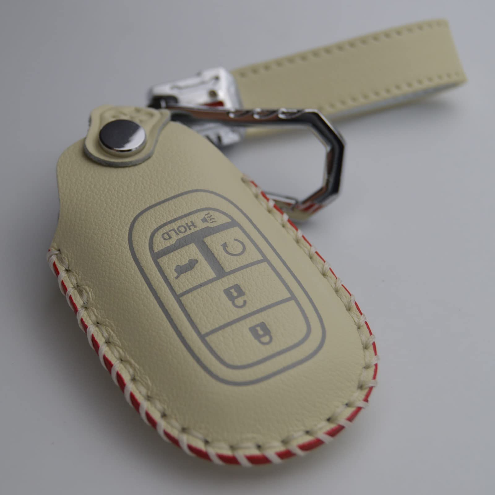 Leather Key Cover + Keychain + Hook Compatible With 2022 To 2025 Honda Civic Accord Cr-V Hr-V V Pilot Si Ex Ex-L Touring