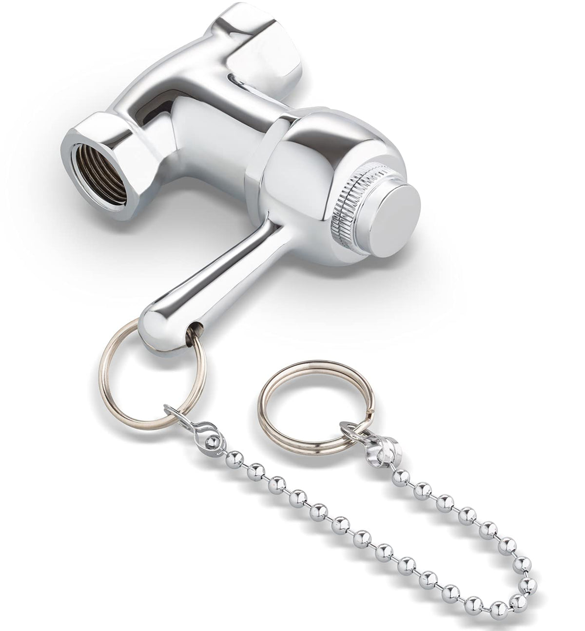 Self-Closing Shower Valve With Pull Chain, Chrome, Indoor Or Outdoor Use