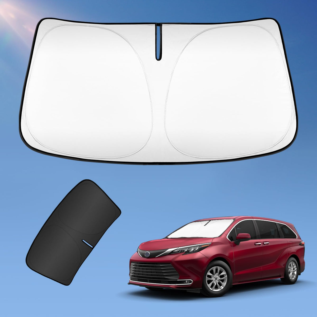 Sun Shade Sunshade For Toyota Sienna 2021-2024 2025 L Le Se Xle Limited Van Windshield Cover, 2-Layers Sun Shield 240T Silver Co