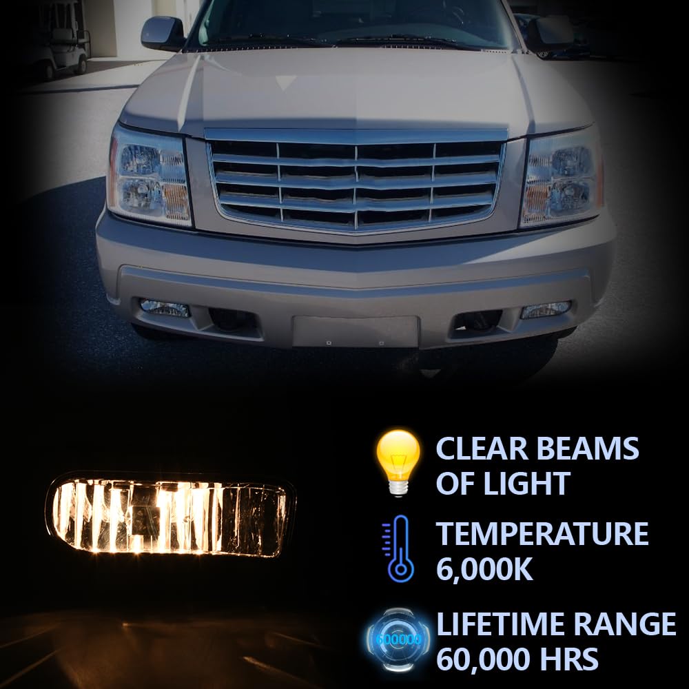 Grand Orange Front Bumper Fog Lights W/Bulb 880 12V 27W Clear Lens Compatible With Cadillac Escalade 2002-2006