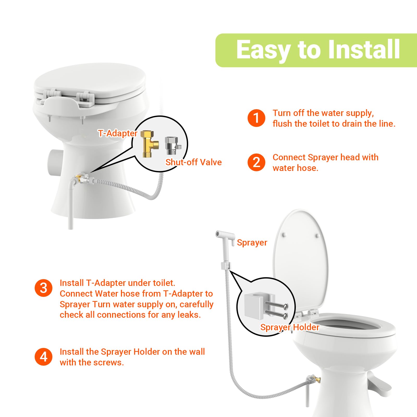 RV Bidet Sprayer for Toilet - All Metal, Dual Mode RV Handheld Sprayer with 59'' Water Hose, Shut-Off Valve & RV Fitting | Bidet