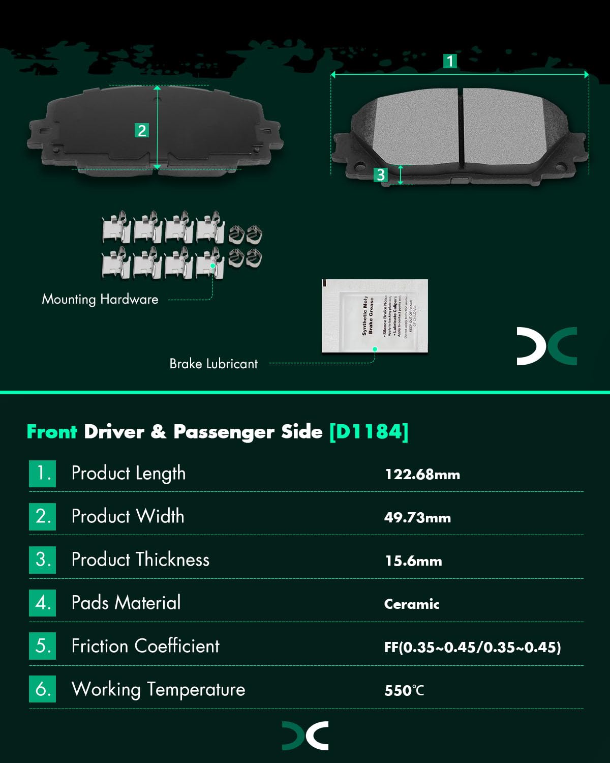 Ceramic Pads Kits, D1184 D1354 Scitoo 8Pcs Front Rear Brakes Pads Set Fit For Pontiac Vibe 2009-2010,For Scion Xb 2008-2015,For