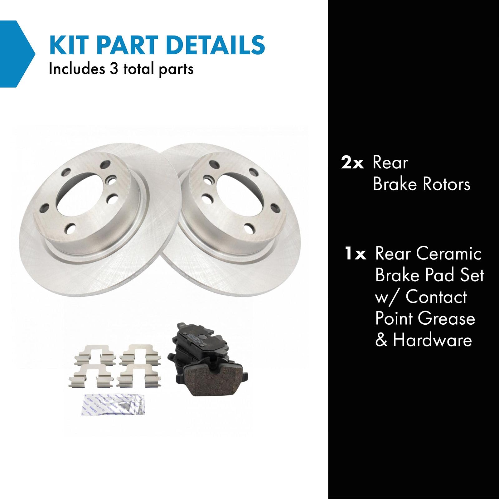 TRQ Rear Brake Pad & Rotor Kit Brake Pads Brake Rotor Ceramic Compatible with 2011-2016 Mini Cooper Countryman 2013-2016 Cooper