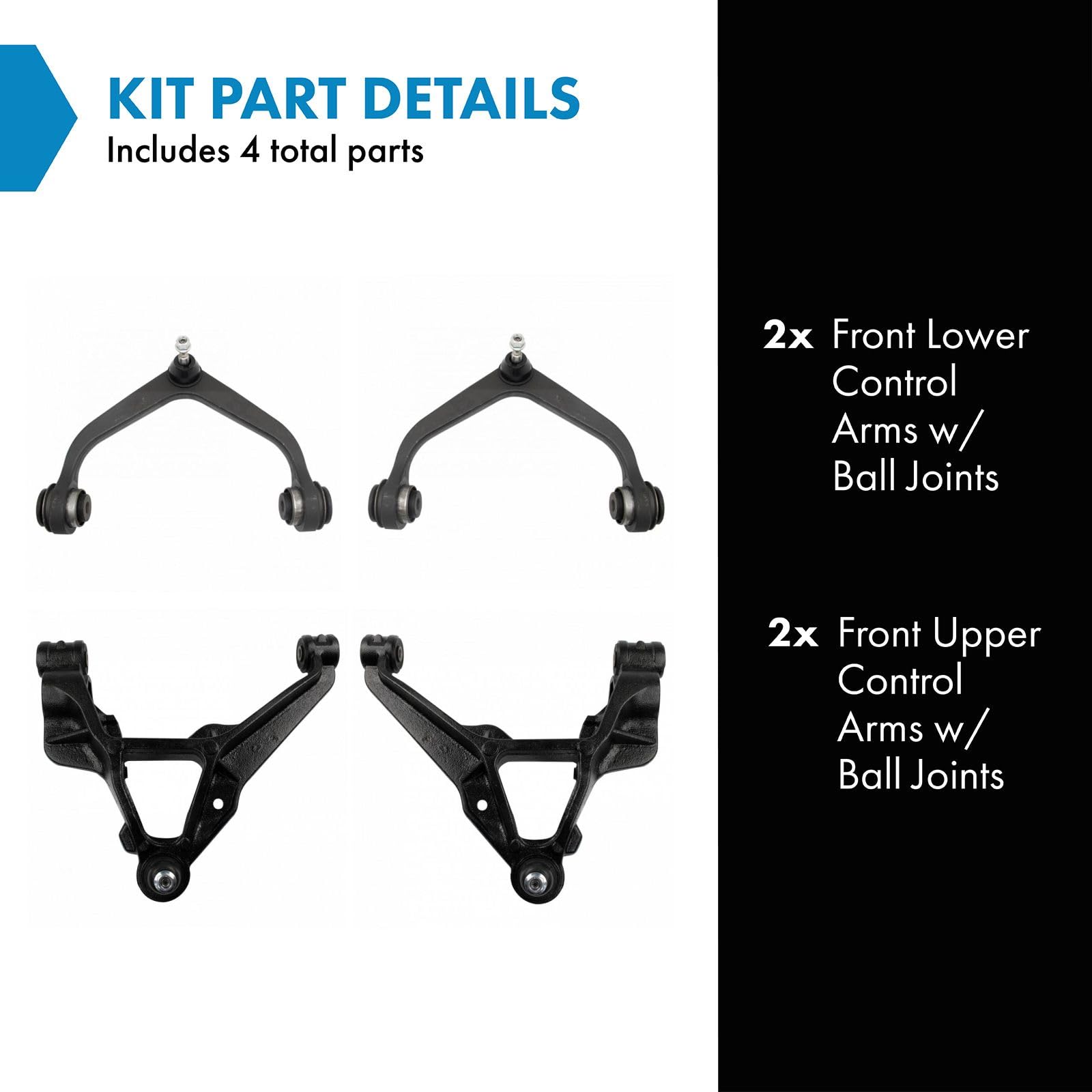 Trq Front Driver & Passenger Side Upper & Lower Control Arm With Ball Joint Set Compatible With 2011-2019 Chevrolet Silverado 25
