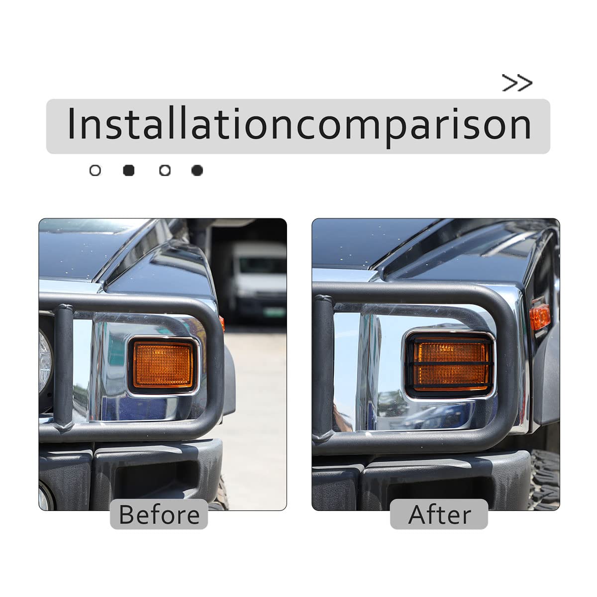 Piugilh Front Turn Signal Light Cover Guard Fit For Hummer H2 2003-2009, Carbon Steel Front Lamp Cover Guard Cover Trim 2 Pcs