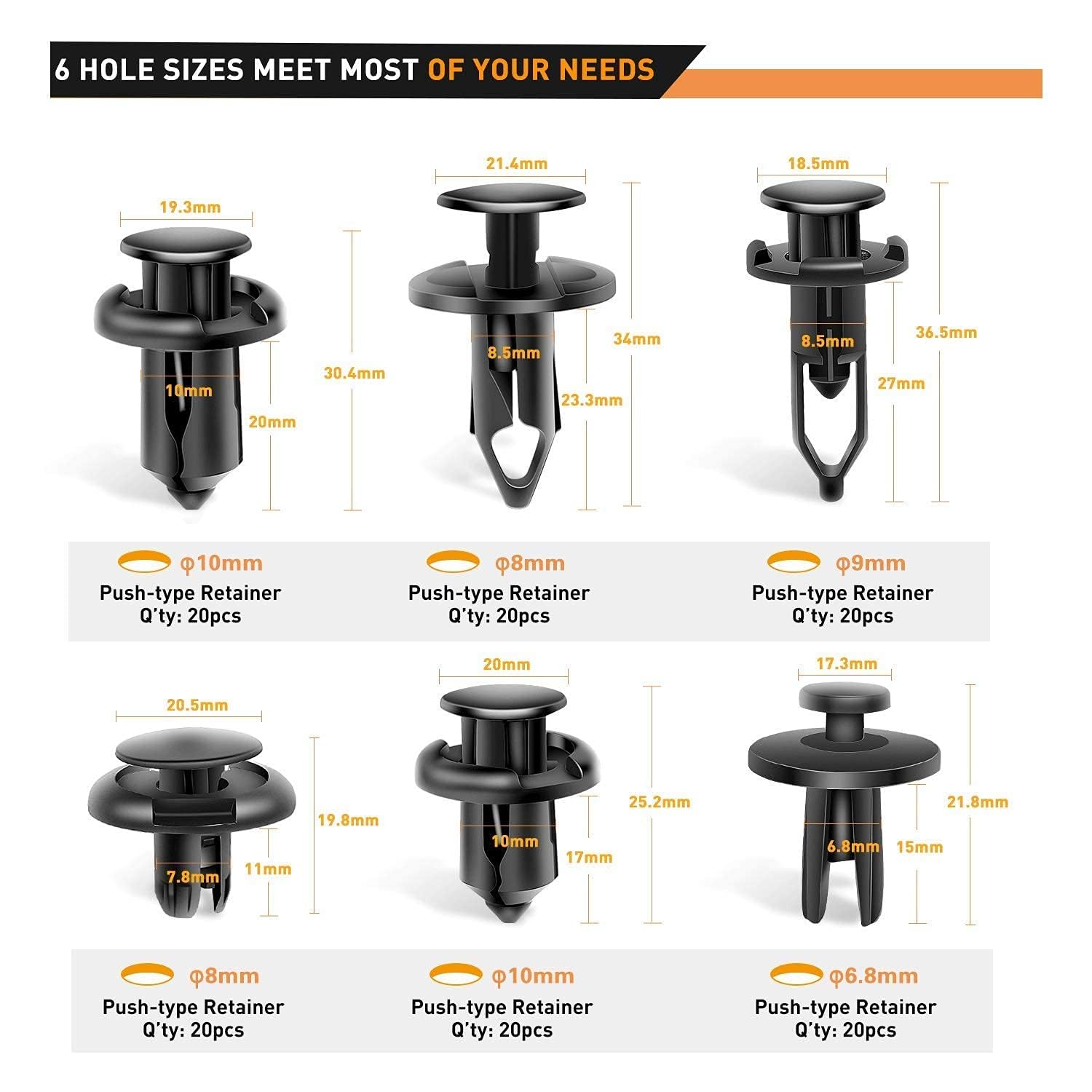 Gooacc 120Pcs Car Retainer 6.3Mm 8Mm 9Mm 10Mm Expansion Screws Replacement Kit Bumper Push Rivet Clips For Honda Acura Gm Chrysl