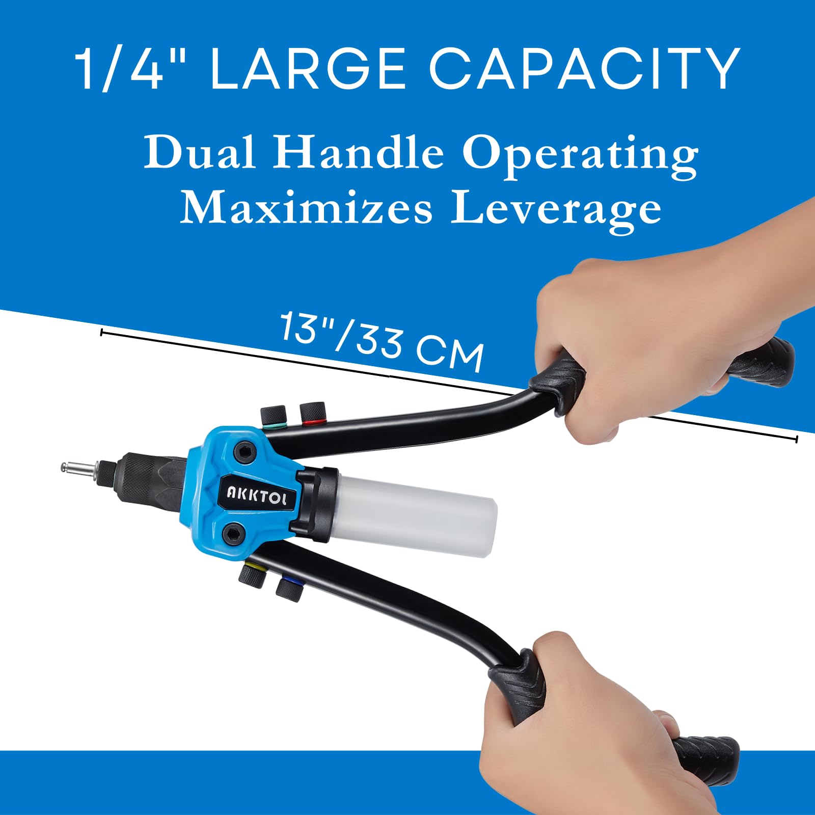 Akktol Rivet Gun Kit, 1/4 '' Pop Rivet Gun Kit With 210Pcs Blind Rivets, Heavy Duty 13 '' Rivet Gun Tool With 5 Nosepieces Incl.