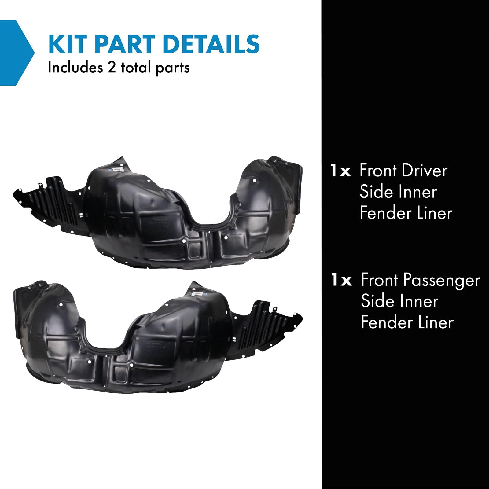 Trq Front Inner Fender Liner Set Compatible With 2014-2020 Chevrolet Impala Gm1248238 Gm1249238