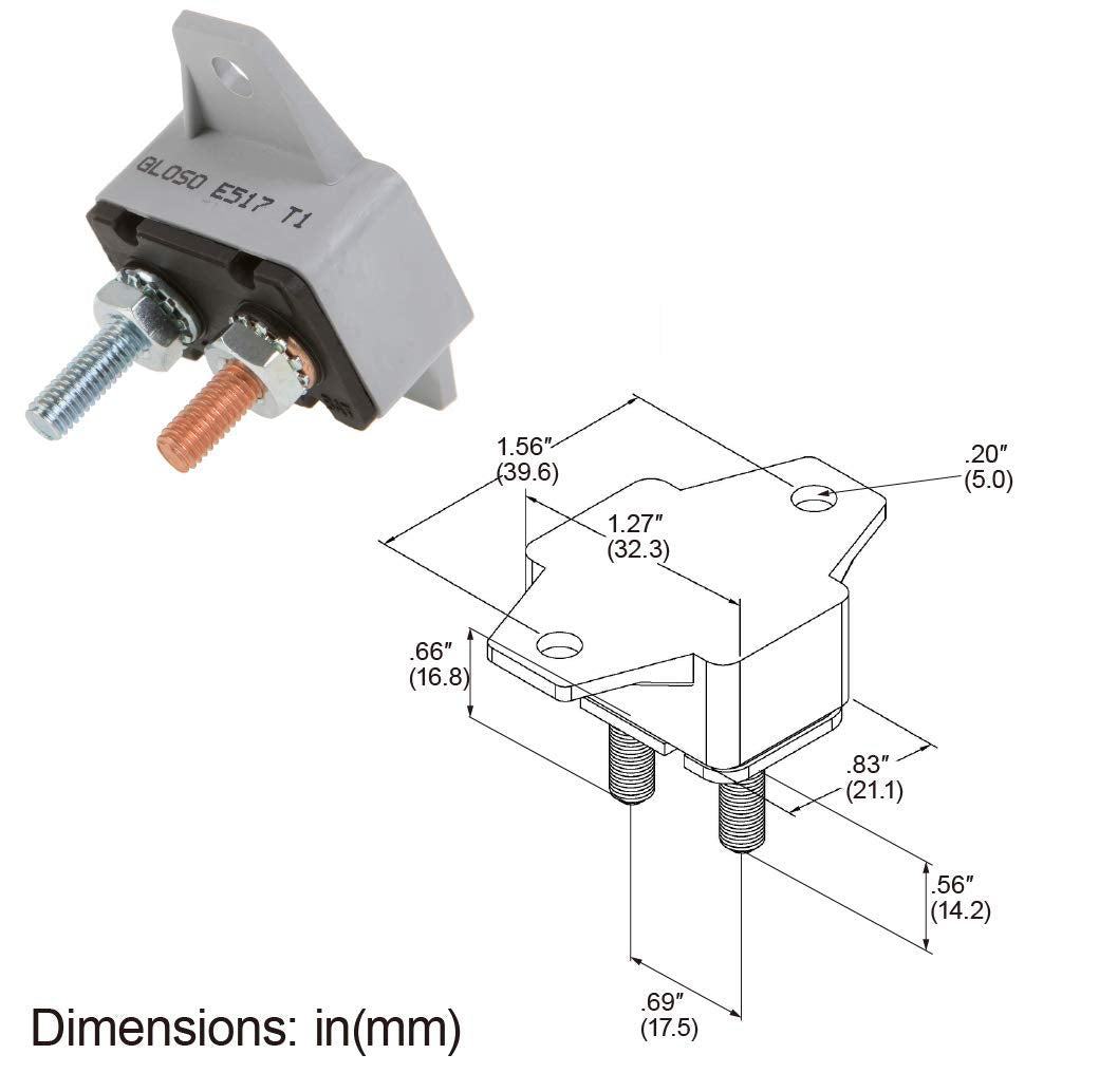 Gloso E517 Stud Type Circuit Breakers, Crosswise Bracket, Auto Reset (T1) - 5 Pack (50A)