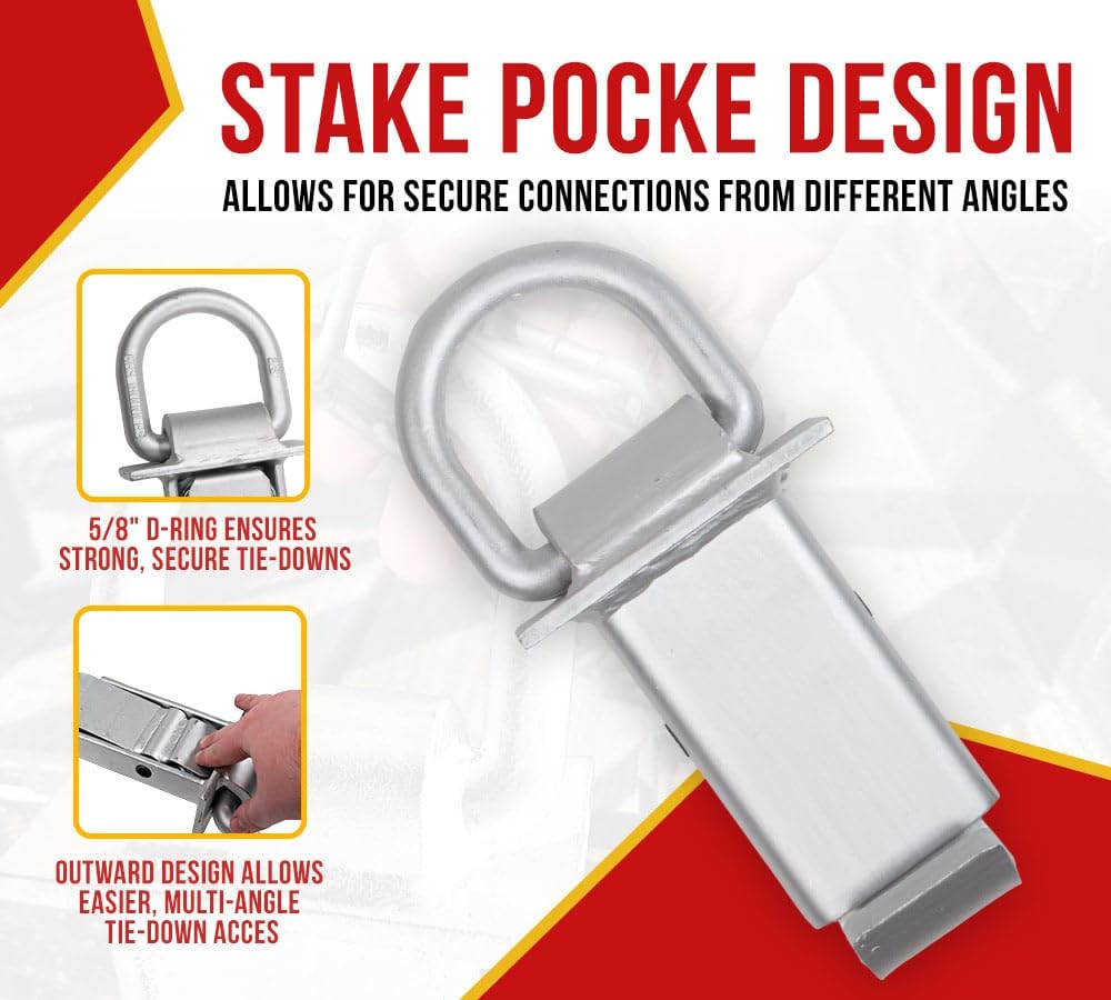 Mytee Products 2 Pack Heavy Duty Adjustable Trailer Stake Pocket W/Outward Protruding Design - 5/8 Inch Forged D Ring Load Limit