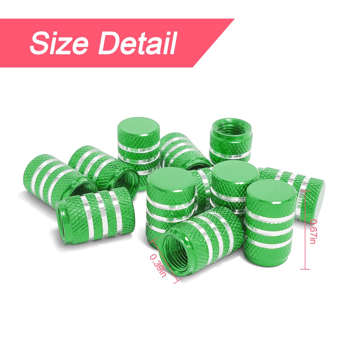 Tire Valve Stem Caps, 12 Pcs Dustproof Corrosion-Proof Premium Metal Rubber Seal Tire Valve Caps, Universal Fit For Cars, Suvs, Bike And Bicycle, Trucks, Motorcycles (Green/Silver)