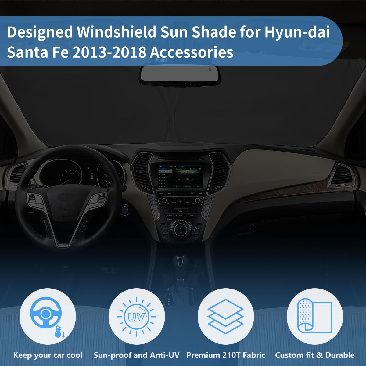Hohuigo Windshield Sun Shade For 2013-2018 Hyundai Santa Fe Custom Fit Window Sunshade Front Window Shade Sun Visor Accessories