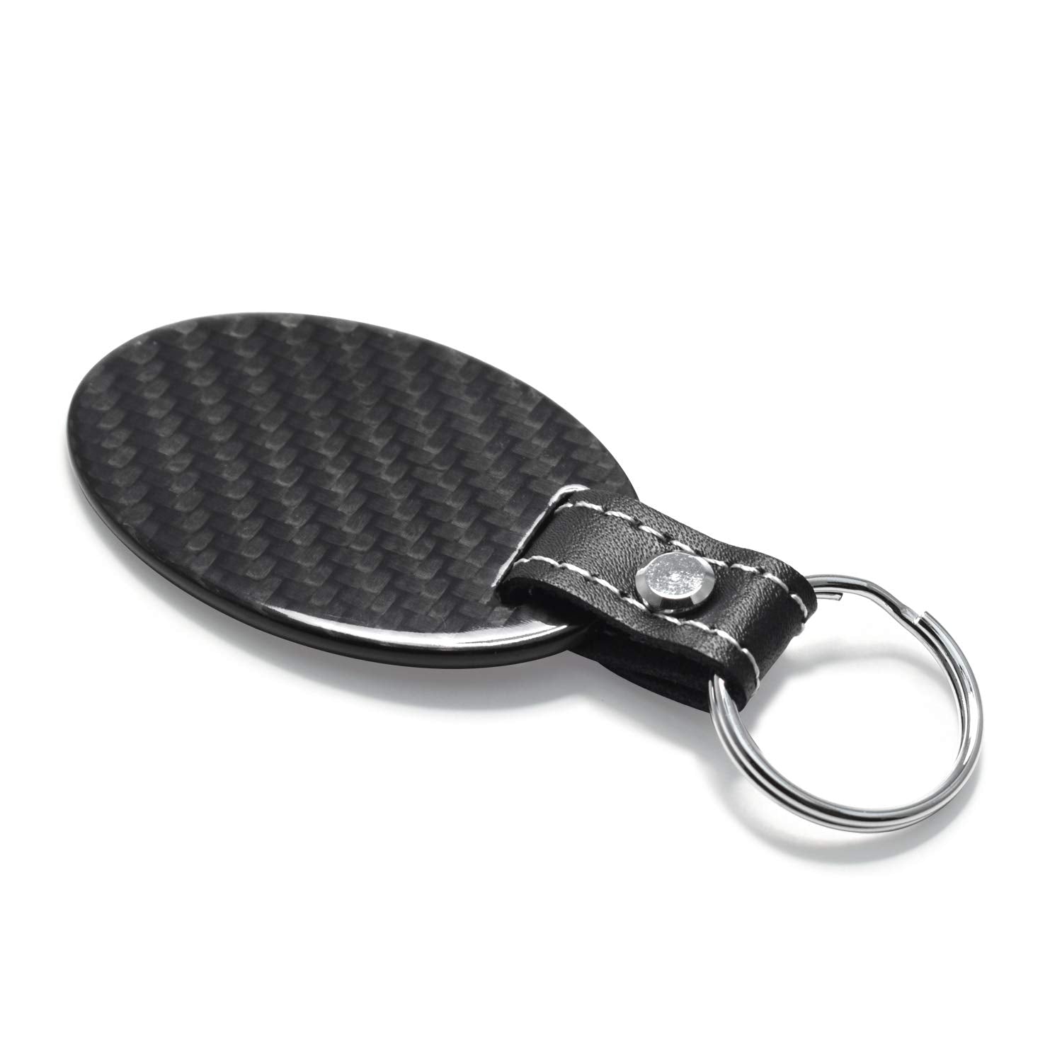 iPick Image for Cadillac V Logo Black Real Carbon Fiber Oval Shape with Black Leather Strap Key Chain Keychain, Official Licensed