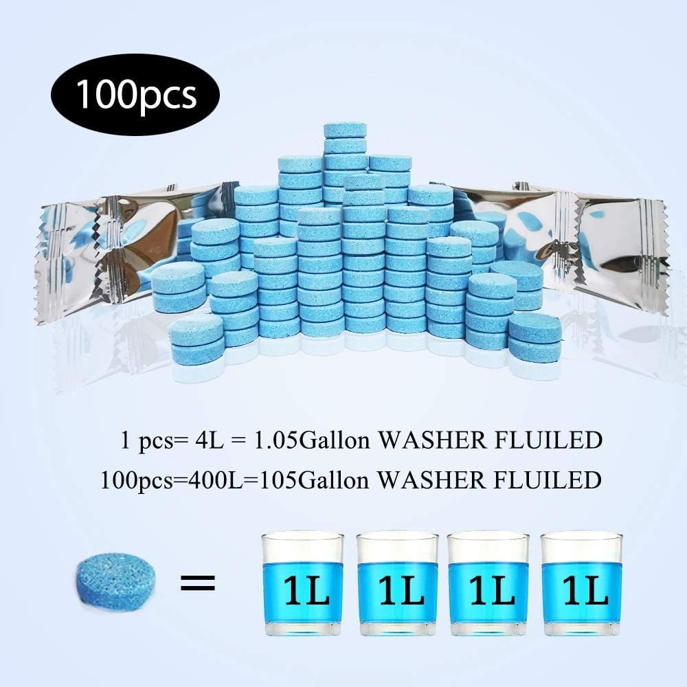 Dokiko 100 Pcs Car Windshield Washer Fluid Concentrate Tablets,105 Gallons Windshield Wiper Fluid,1 Piece Makes 1.05 Gallons(Win