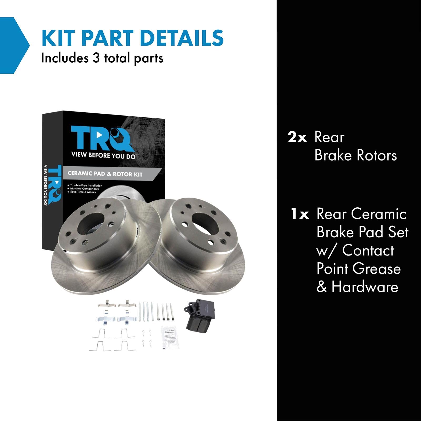 TRQ Rear Brake Rotor And Ceramic Pad Pair Set Kit & 1154200072 for Mercedes