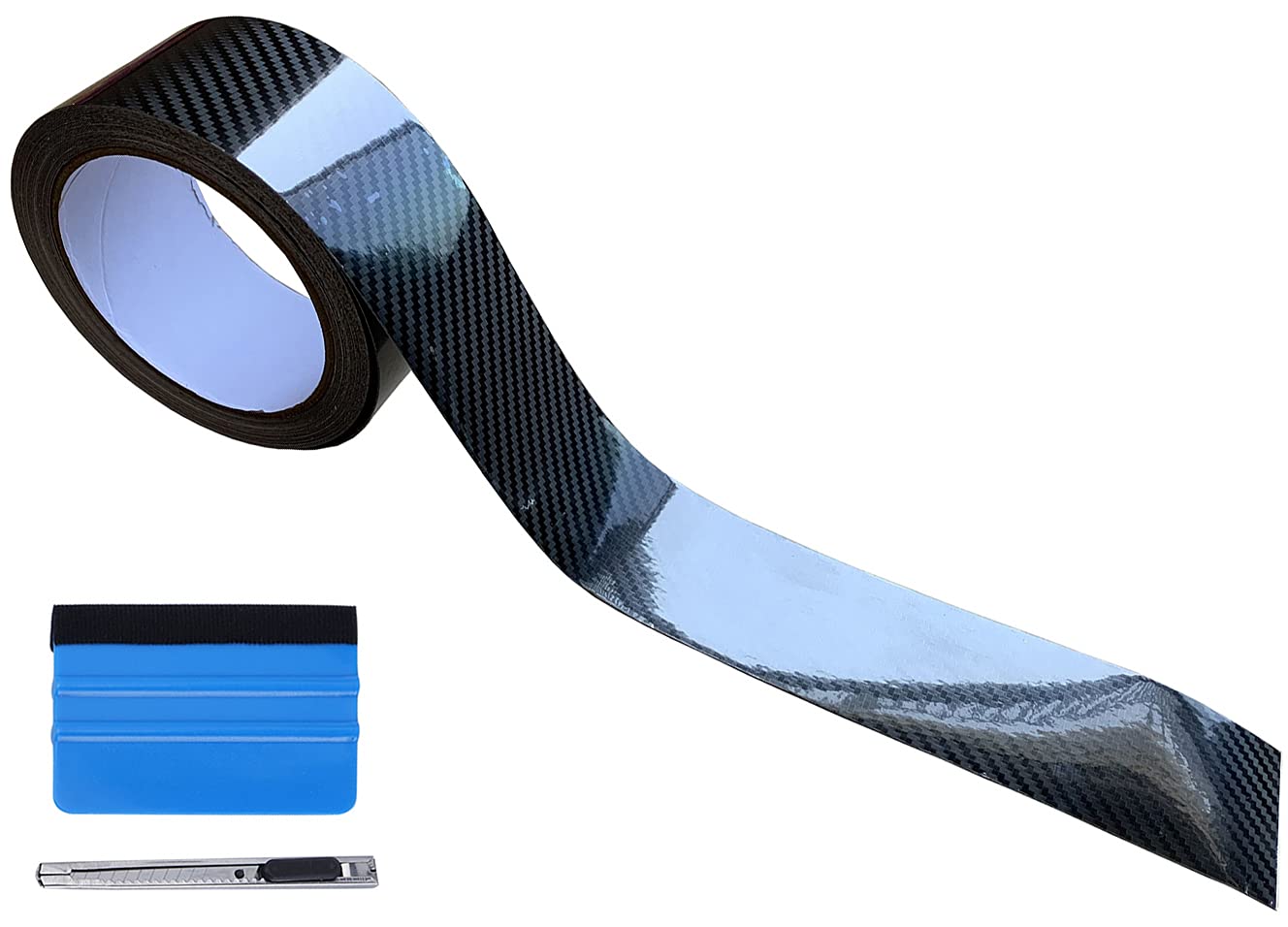 Lzlrun Free Tool Kit 5D High Gloss Carbon Fiber Vinyl Tap For Black Out Chrome Delete Window Trim Door Trim (2Inches X 30Feet)
